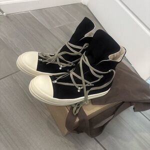 Rick Owens Black and Cream High-Top Sneakers